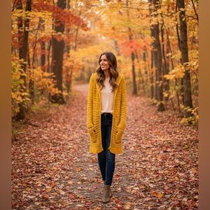 Anthropologie Charlie & Robin knit cardigan hooded yellow